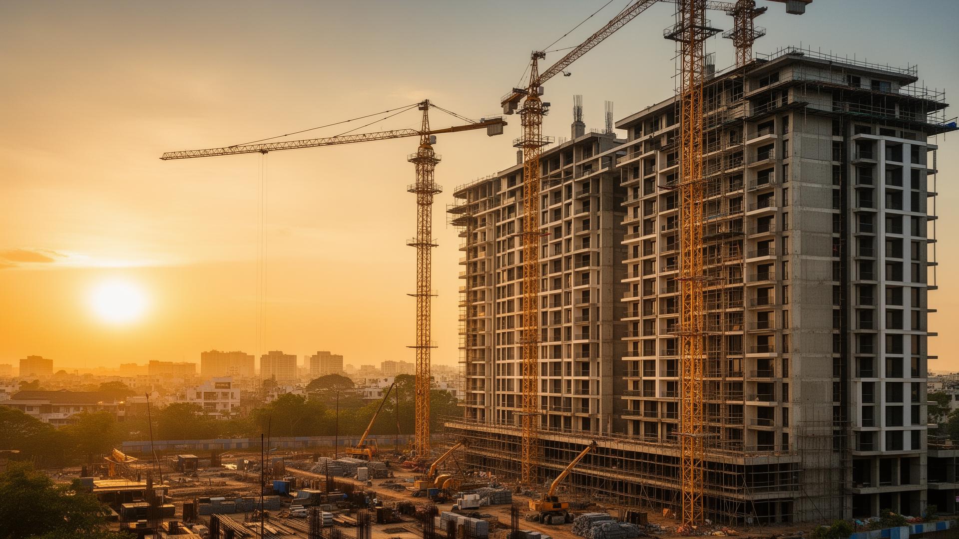 BuildCraft construction site in Bangalore at sunset